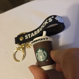 Starbucks Brown Coffee Cup Keychain with Black Strap NWOT